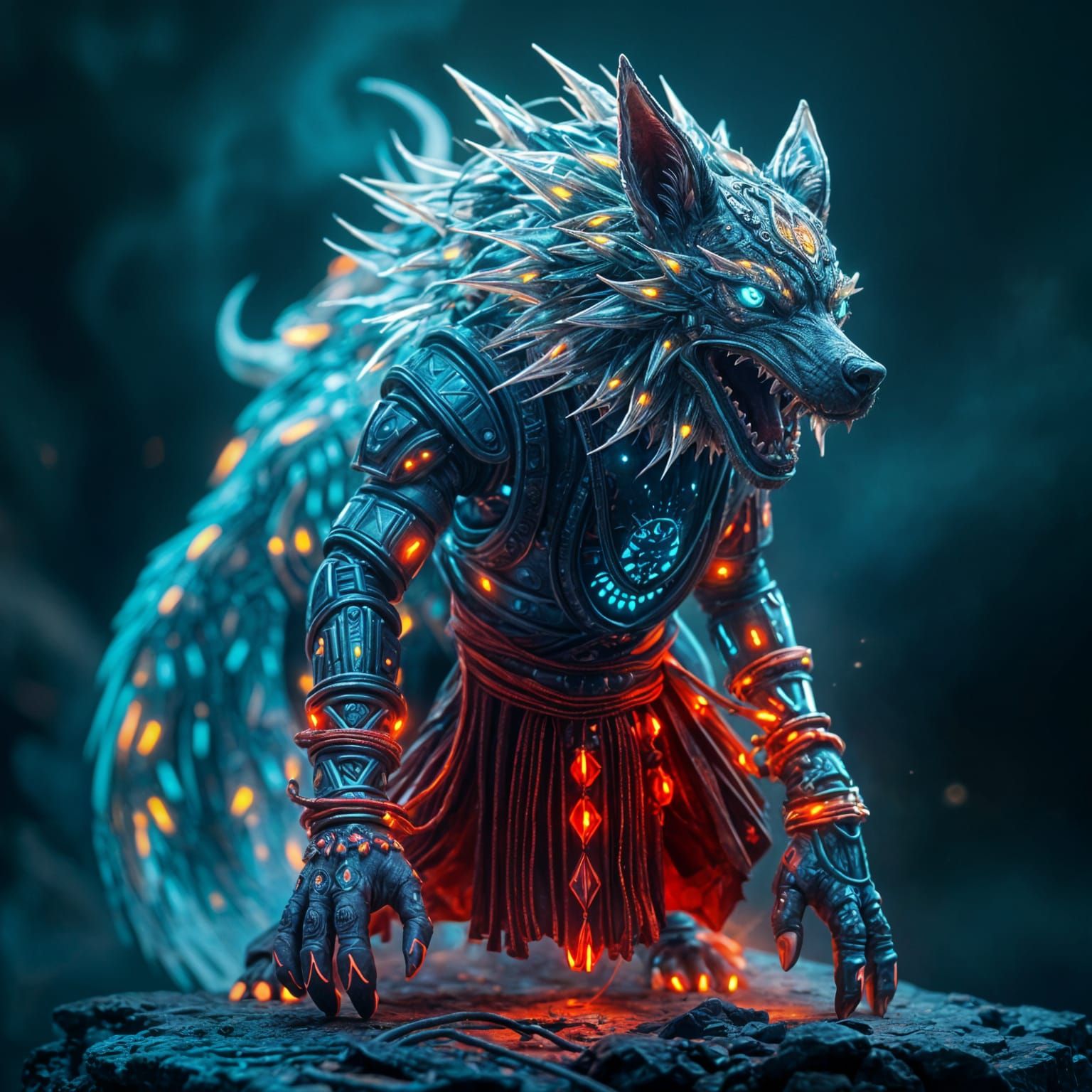 Futuristic Shaman's Digital Wolf Transformation