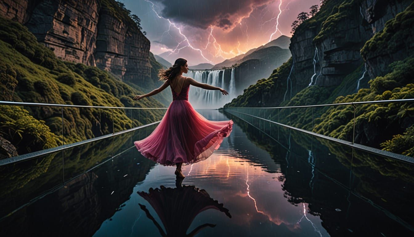 Ethereal Dancer in Dreamlike Landscape