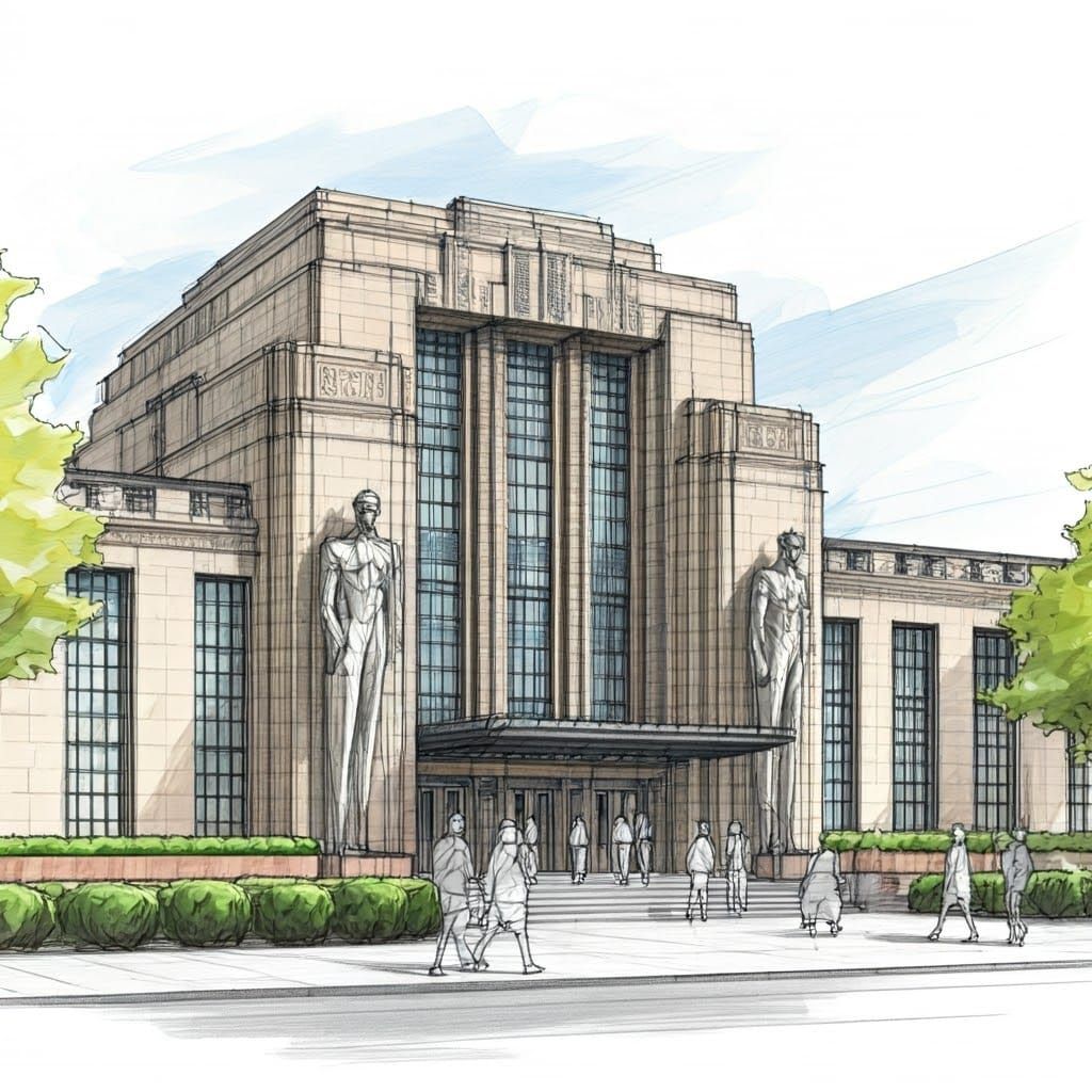 Art Deco Train Station in Pencil Sketch Style