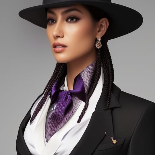 Elegant Female Mafia Boss with Purple Braids