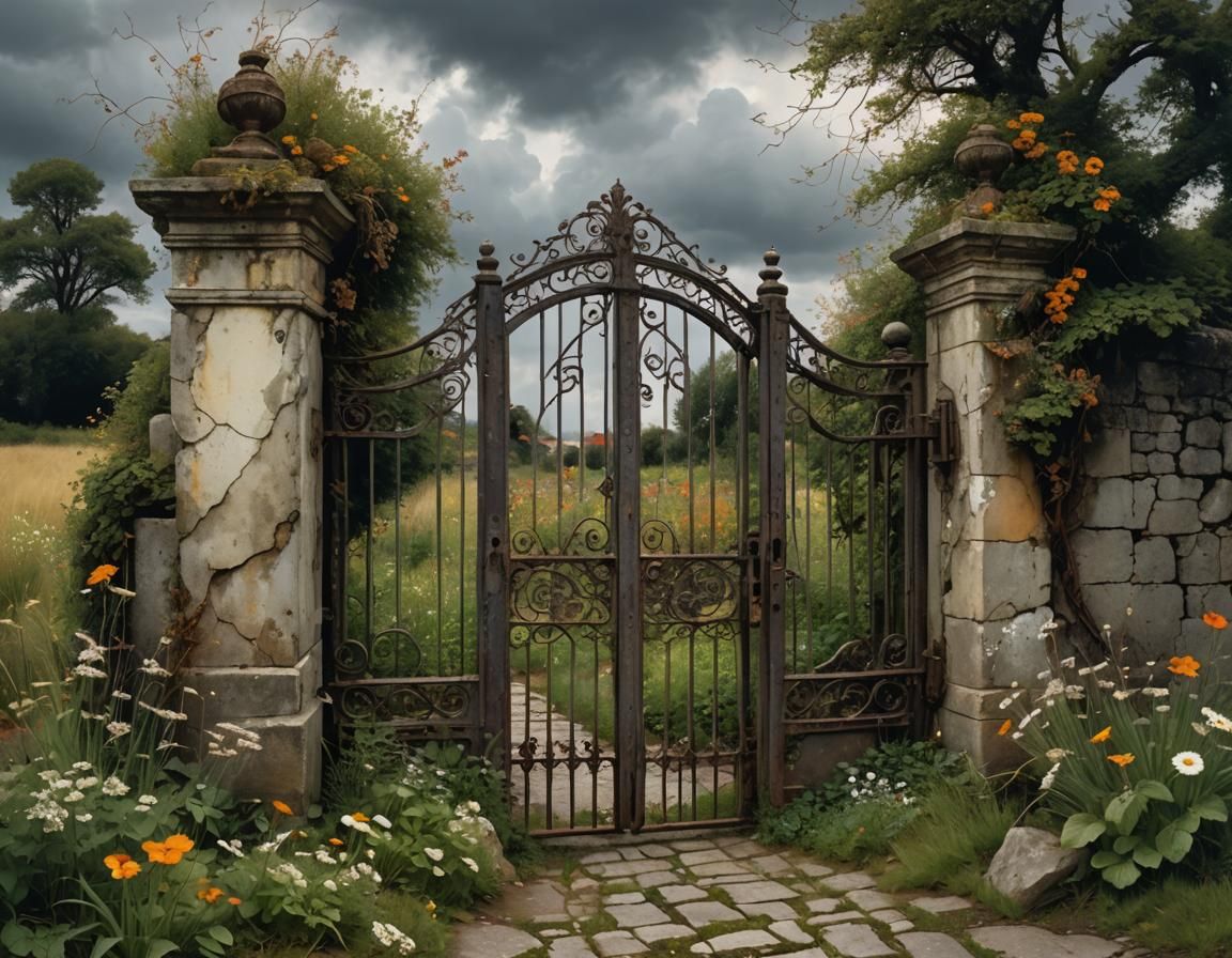 Ancient Gate to Overgrown Garden: Rembrandt Lighting