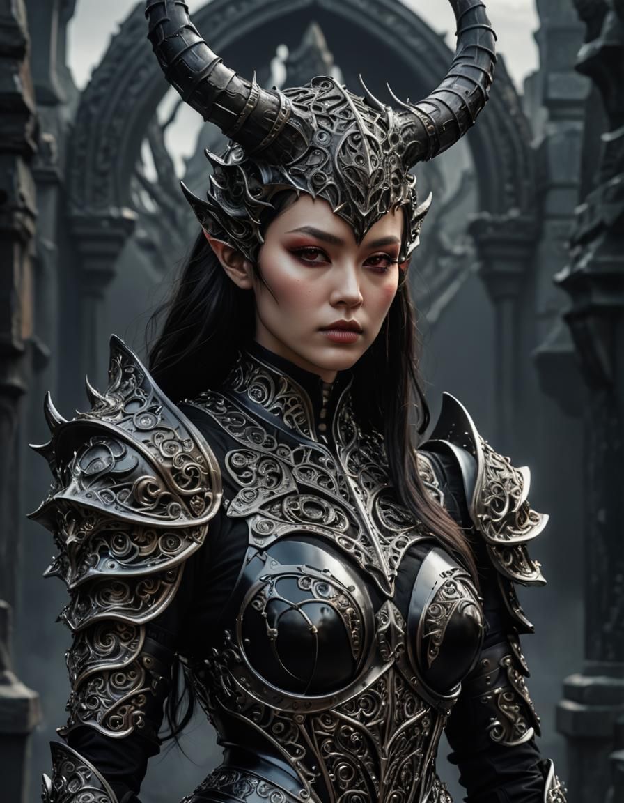 Obsidian Horned Hell Knight in Surreal Style