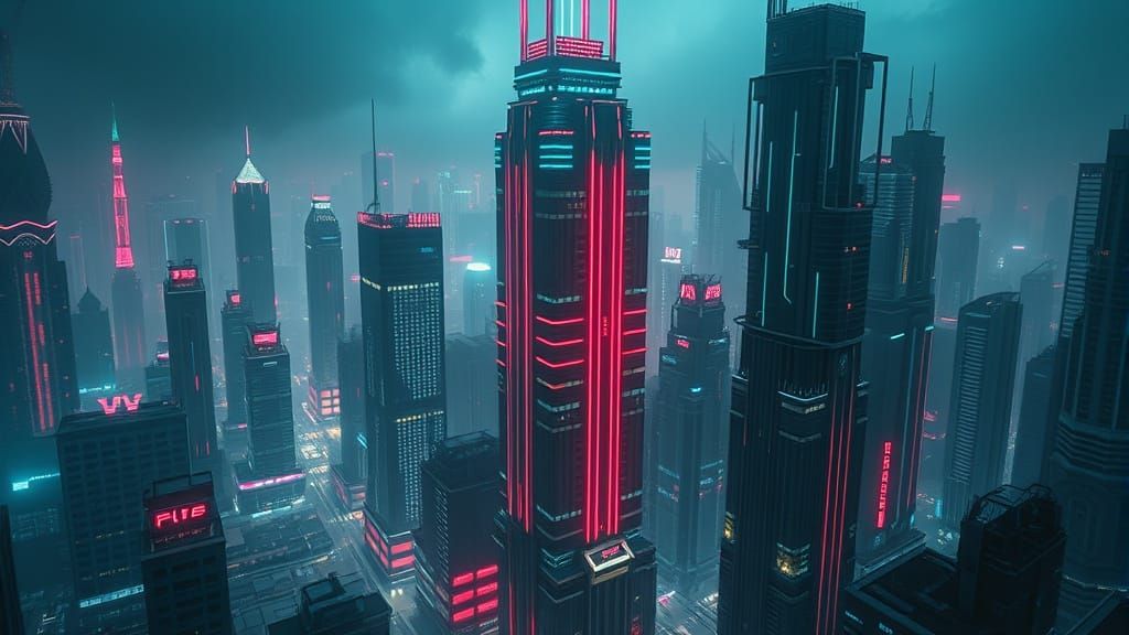 Cyberpunk Cityscape in Neon Lit Futuristic Architecture