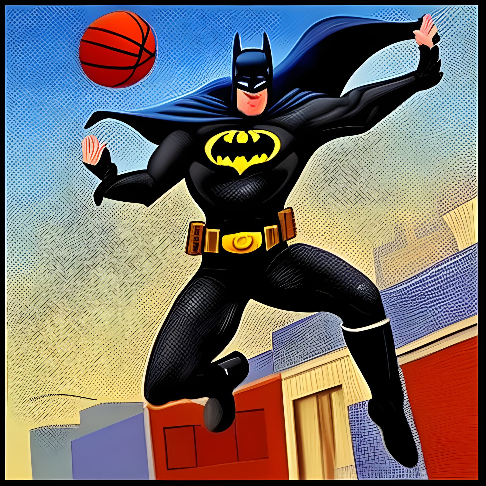 Batman Plays Basketball in Pixel Art Style