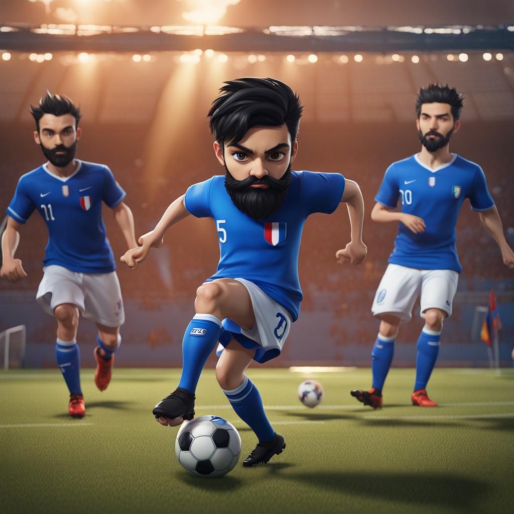 Chibi Soccer Player in Italy Kit, Detailed Art