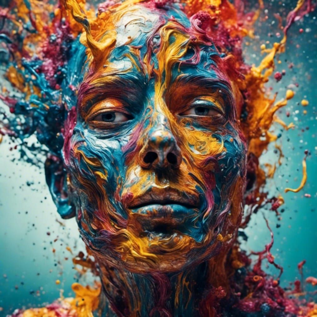 Surreal Large Head on Tiny Body in Bright Room