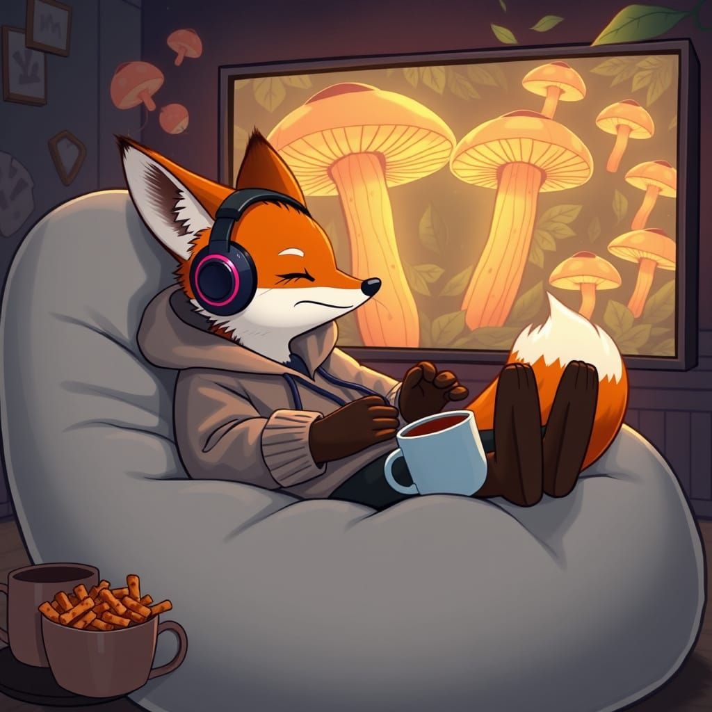 Cozy Fox Gamer in Whimsical Style