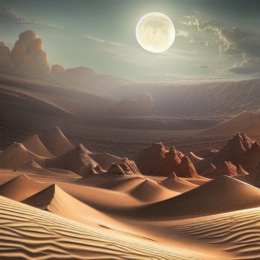 Desert Archaeological Site Under the Moon