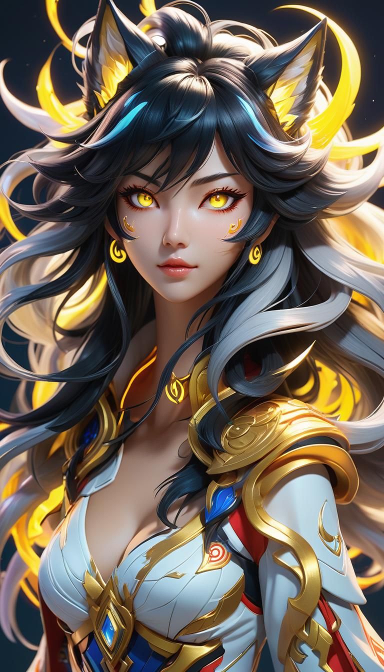 Surreal Anime-Inspired Ahri from League of Legends in Cyberp...