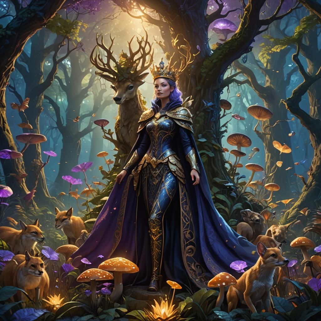 Queen Surrounded by Animals in Mystic Forest
