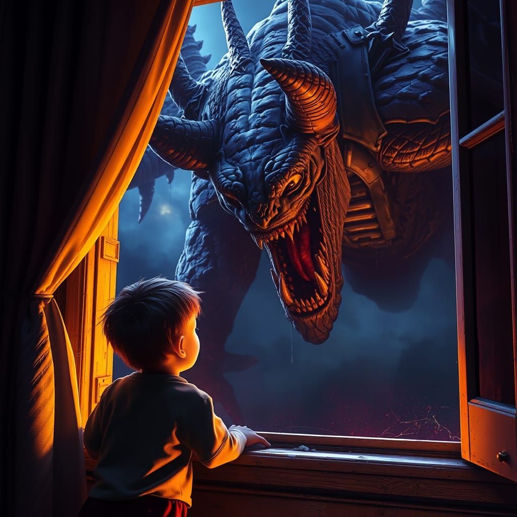 Boy and Nightmare Monster, Dark Fantasy Concept Art