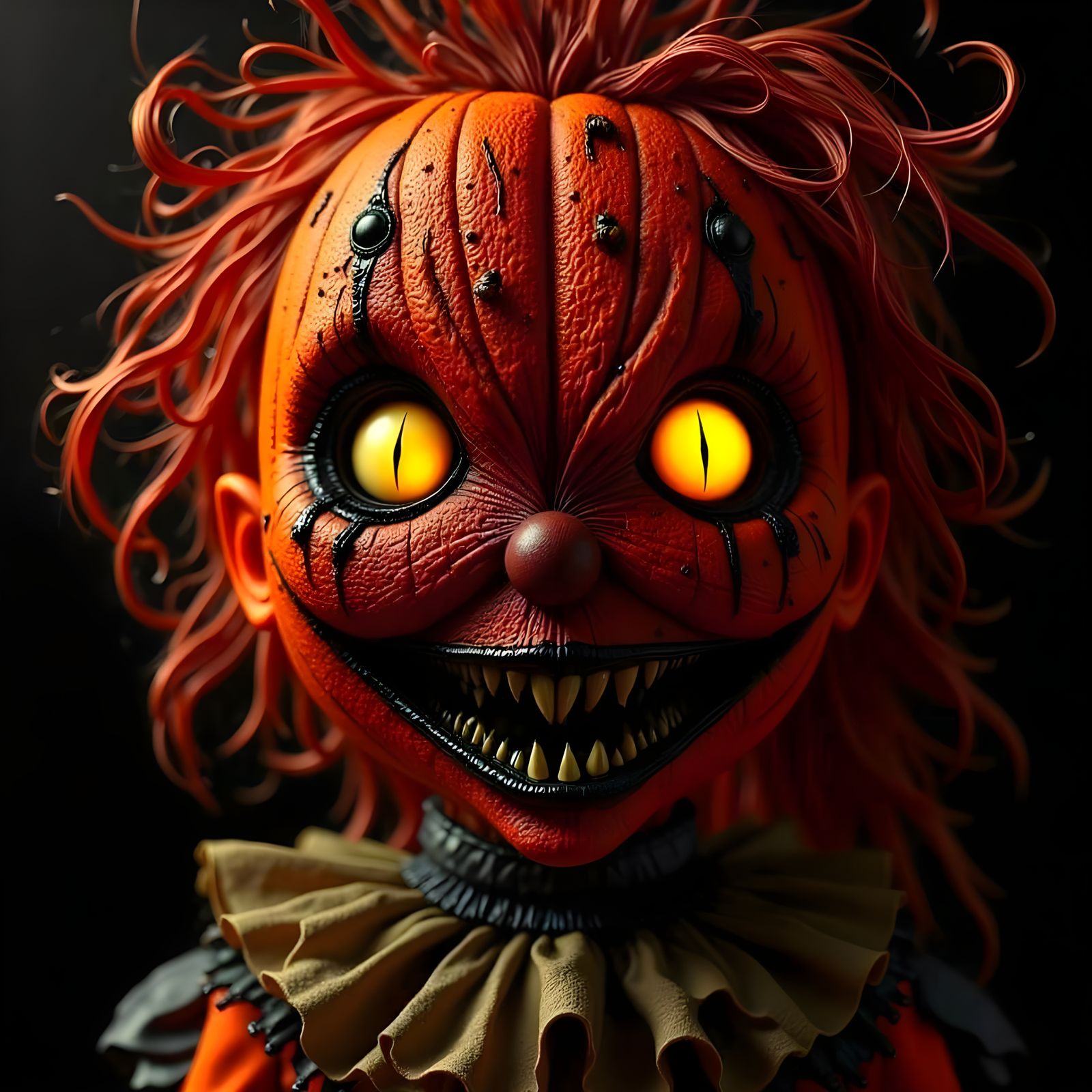 Evil Halloween Pumpkin Clown Doll in Gothic Horror Style