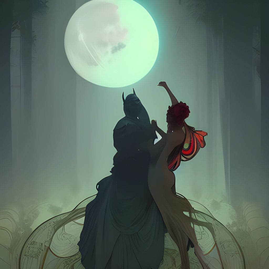 Moonlit Knight Dance in Art Nouveau Style