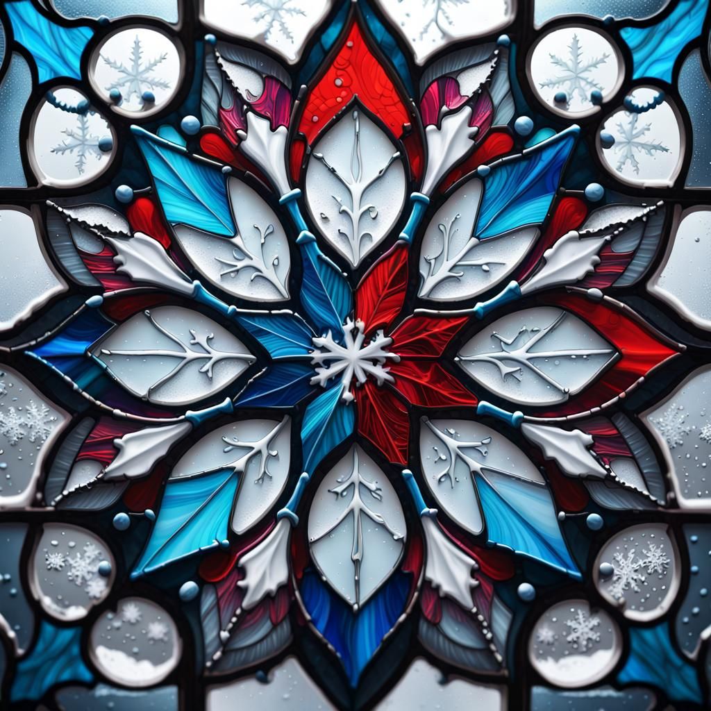 Colorful Stained Glass Snowflake in Graffiti Street Art Styl...