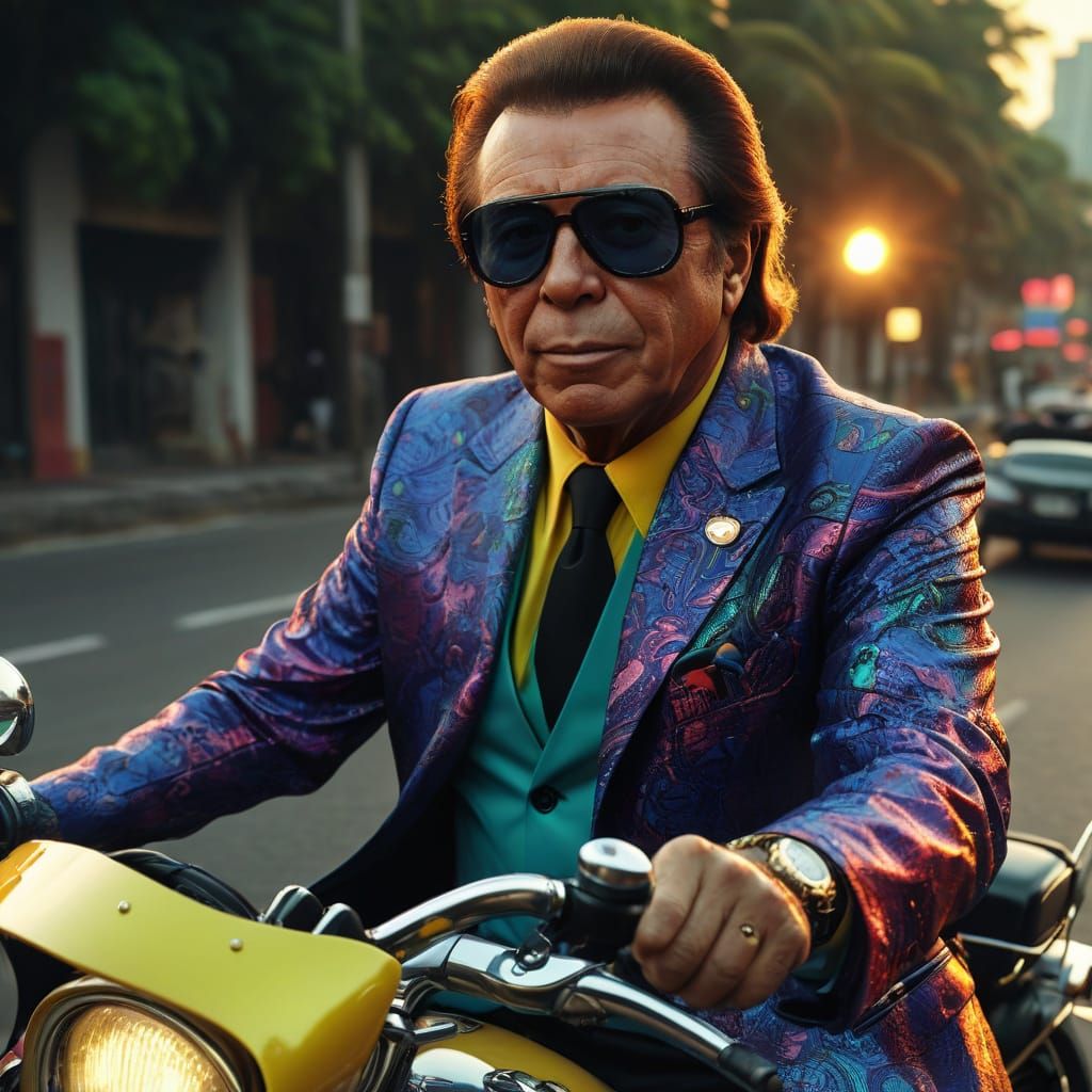 Motorcycle Rider in Brazilian Pop Art Style