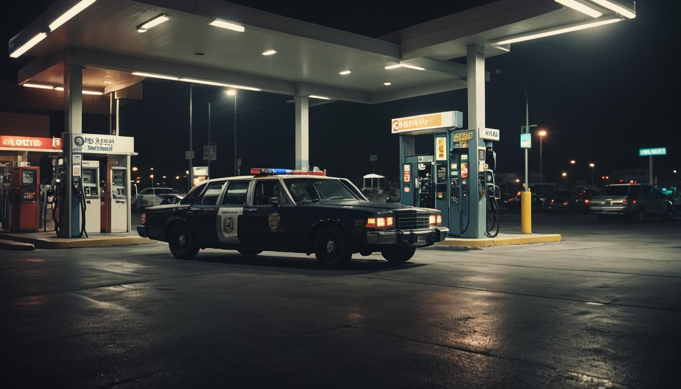 Hyperrealistic Police Car at Gas Station