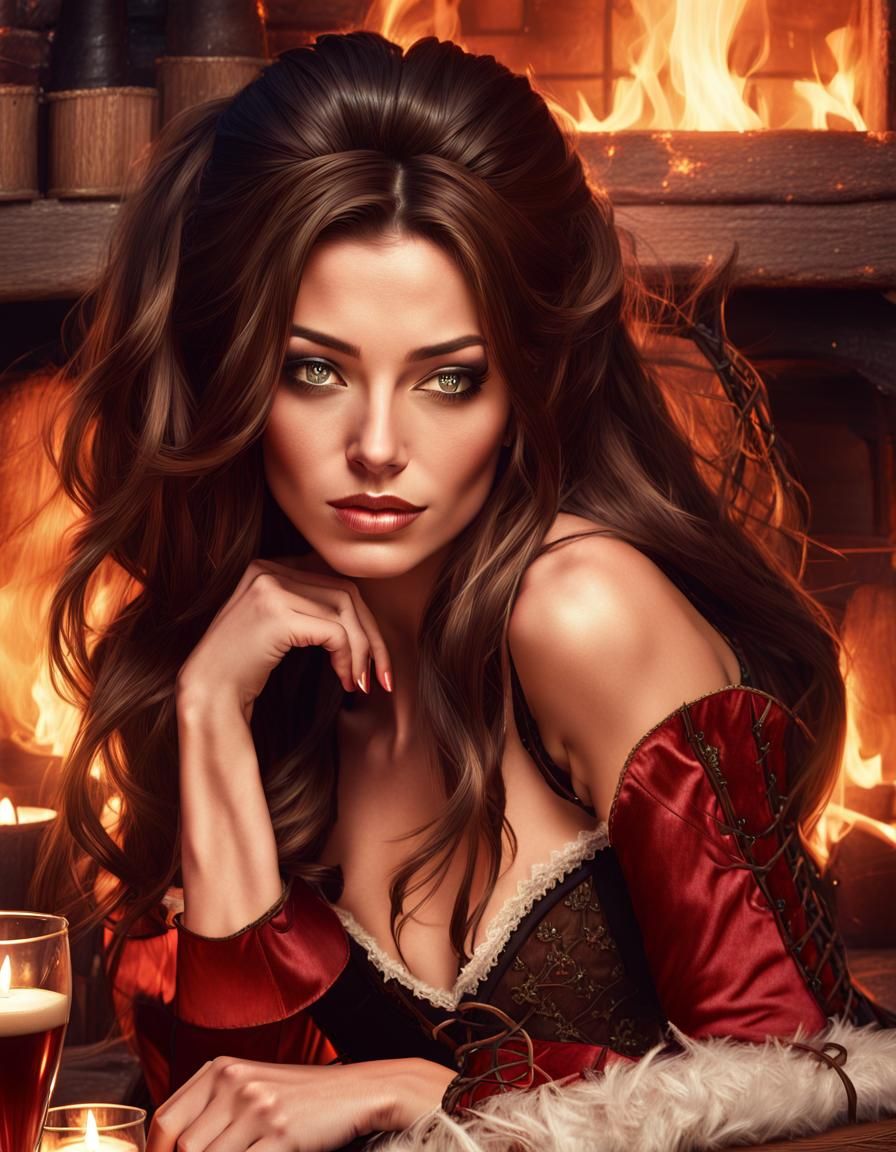 Tavern Girl Portrait in Hyperrealistic Fantasy Art Style