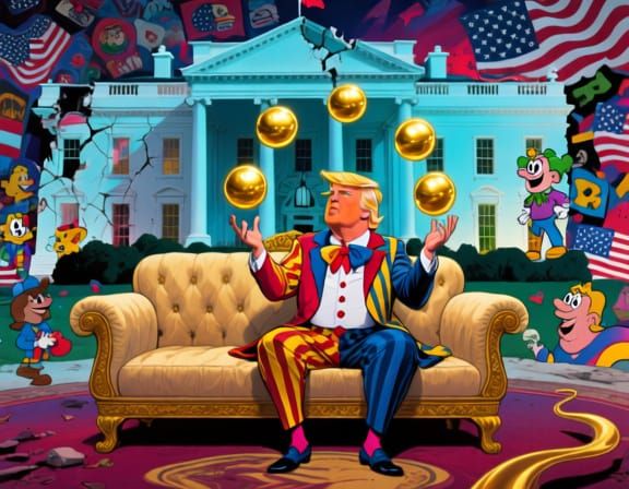 Jester Trump Juggles Gold in Surreal White House