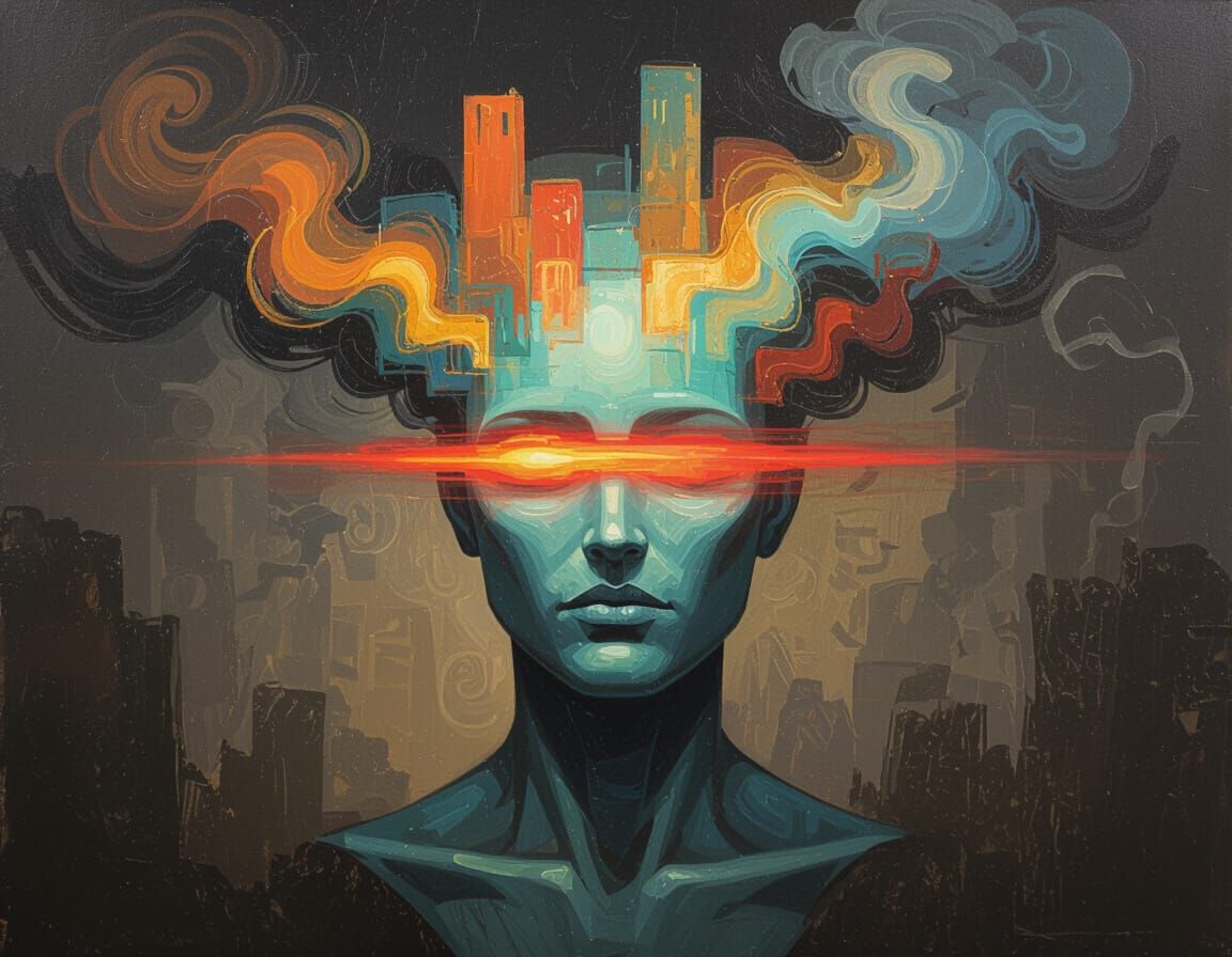 Abstract Bust Radiating Light as Impasto Painting