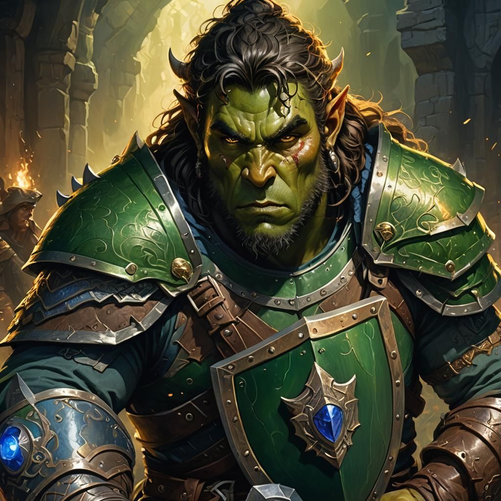 Half-Orc Fighter Concept Art in Dark Fantasy Style