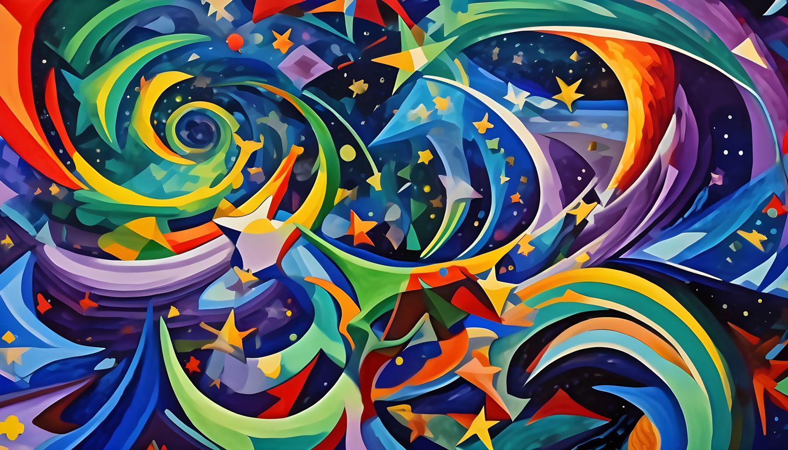 Vibrant Cosmic Paint Swirls with Stars