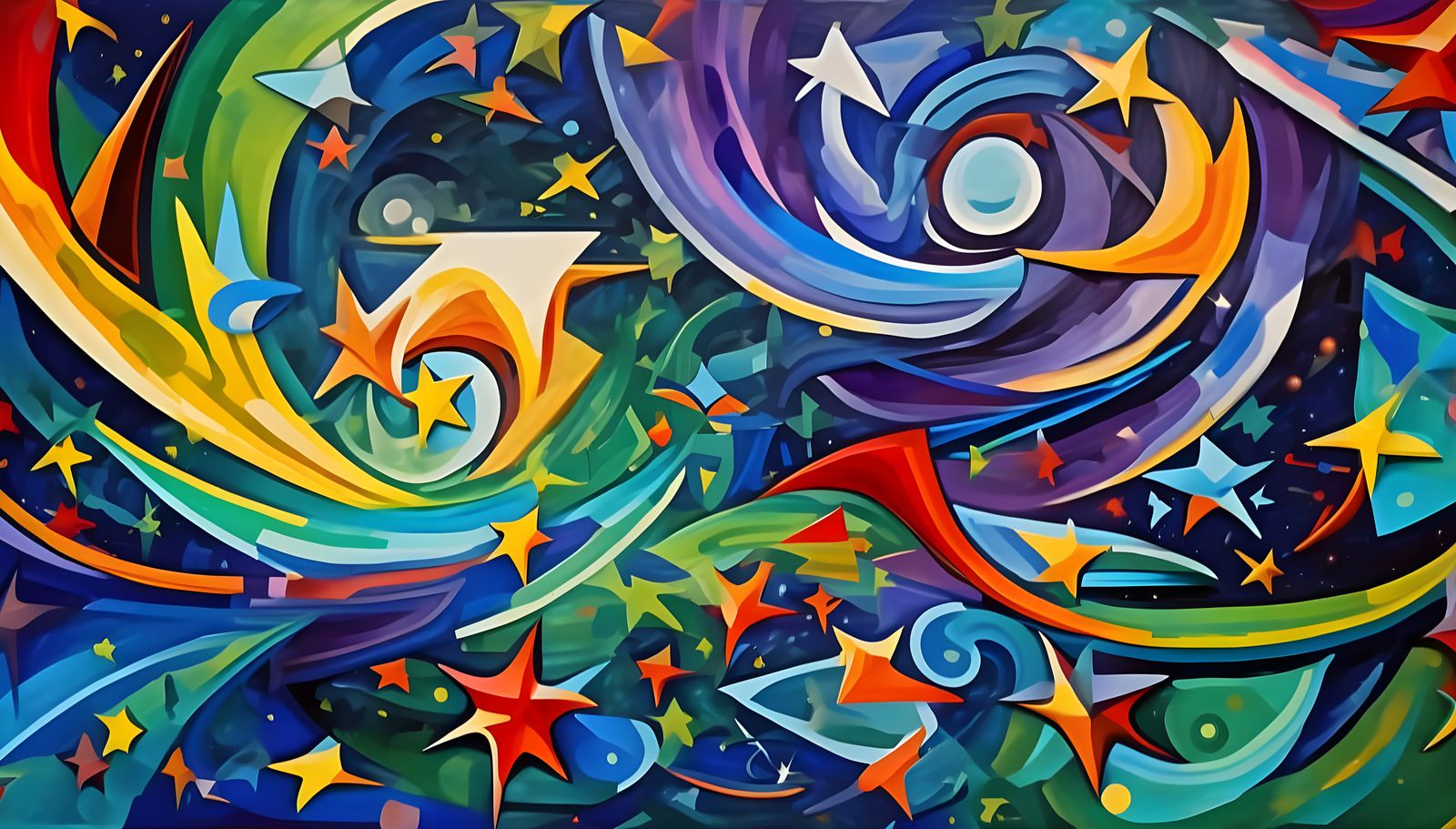 Swirling Cosmic Paint Stars in Impasto Oil Style