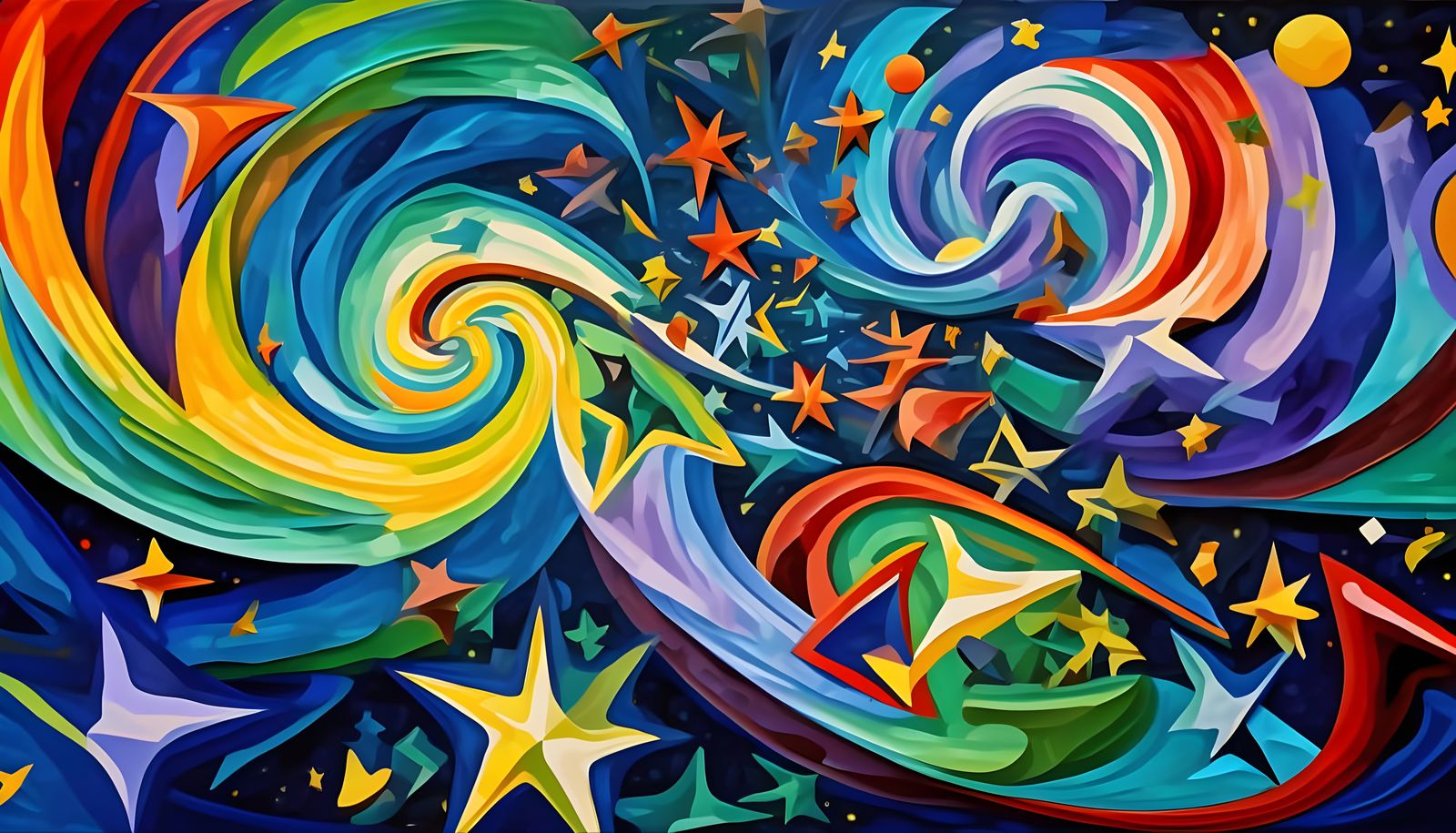 Cosmic Star Vortices in Textured Impasto Oil Paint