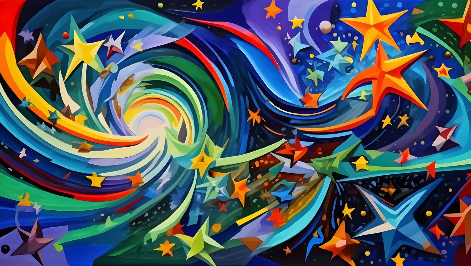 Cosmic Paint Swirls with Stars in Impasto Oil Style