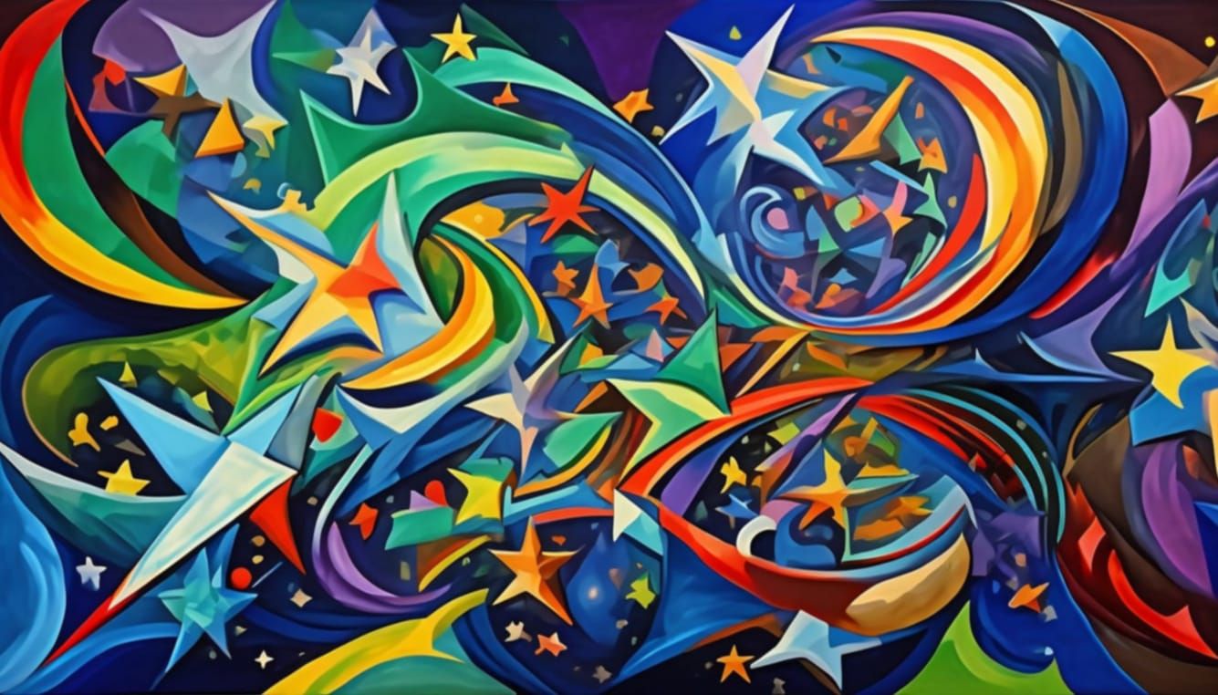 Vibrant Cosmic Paint Swirls with Stars