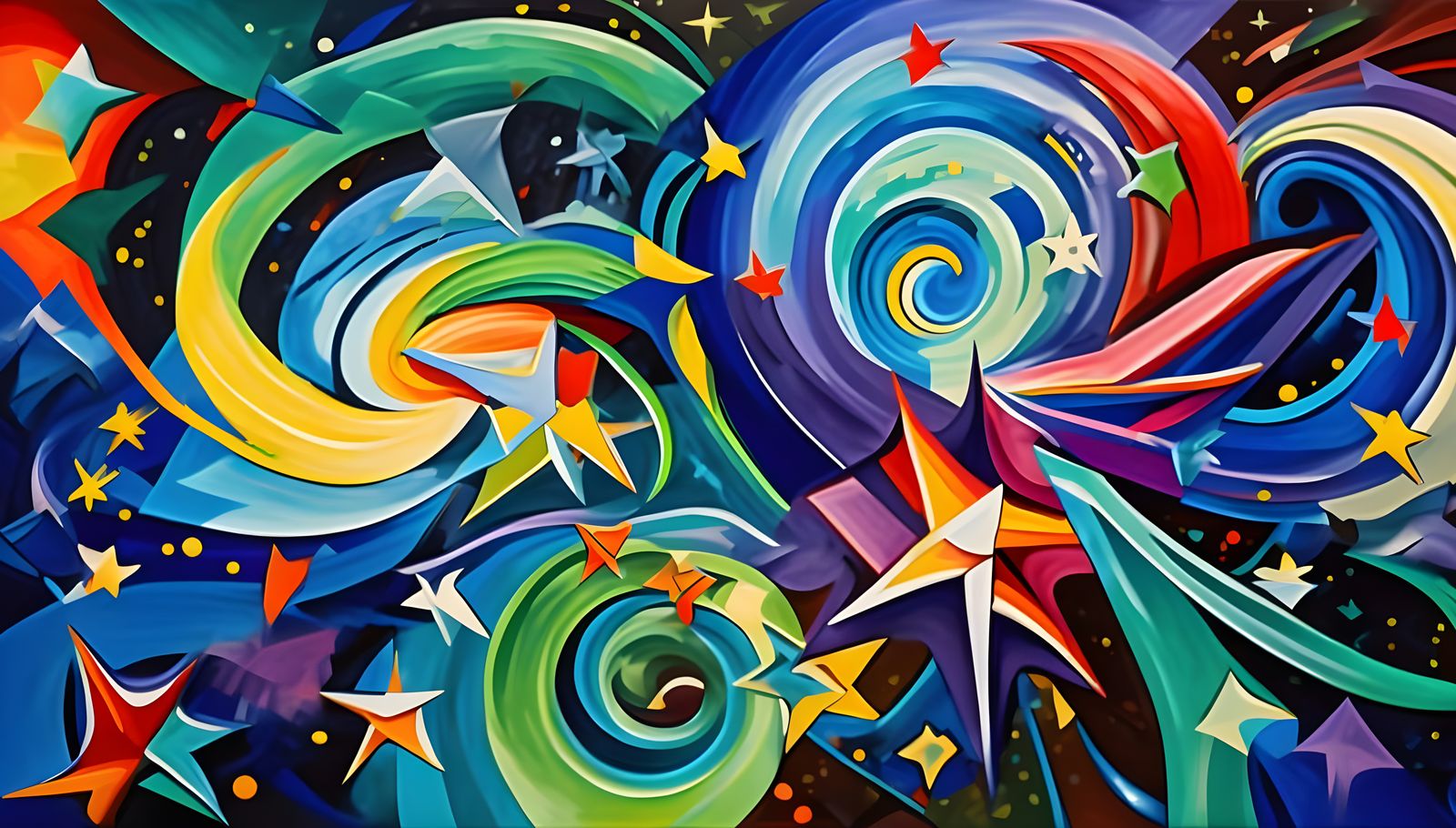 Cosmic Swirls of Paint and Stars in Impasto Style