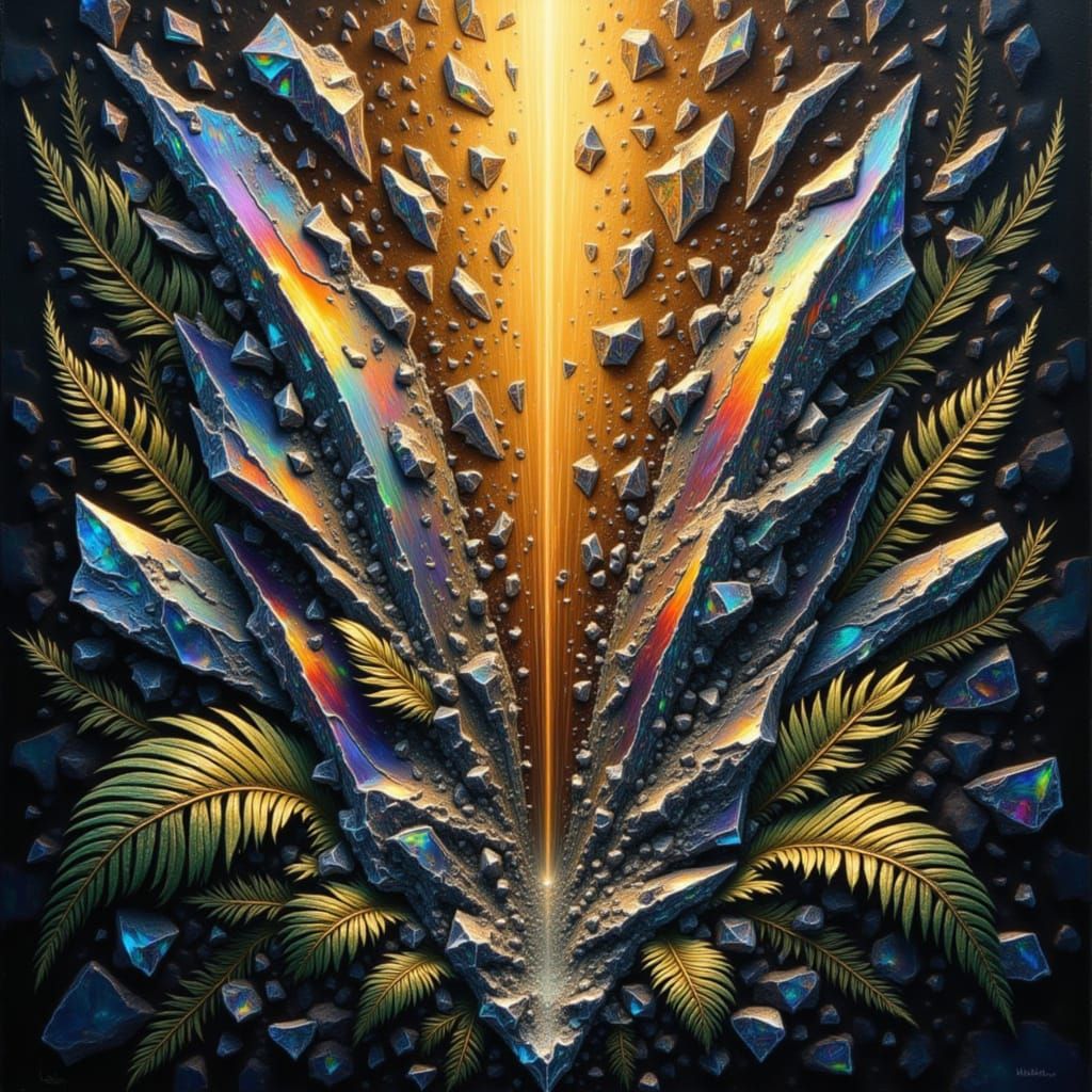 Iridescent Glass Fractal with Ferns and Fangs