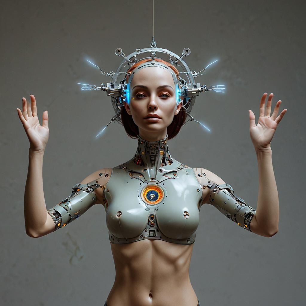 Solarpunk Cyborg with Levitating Body Parts