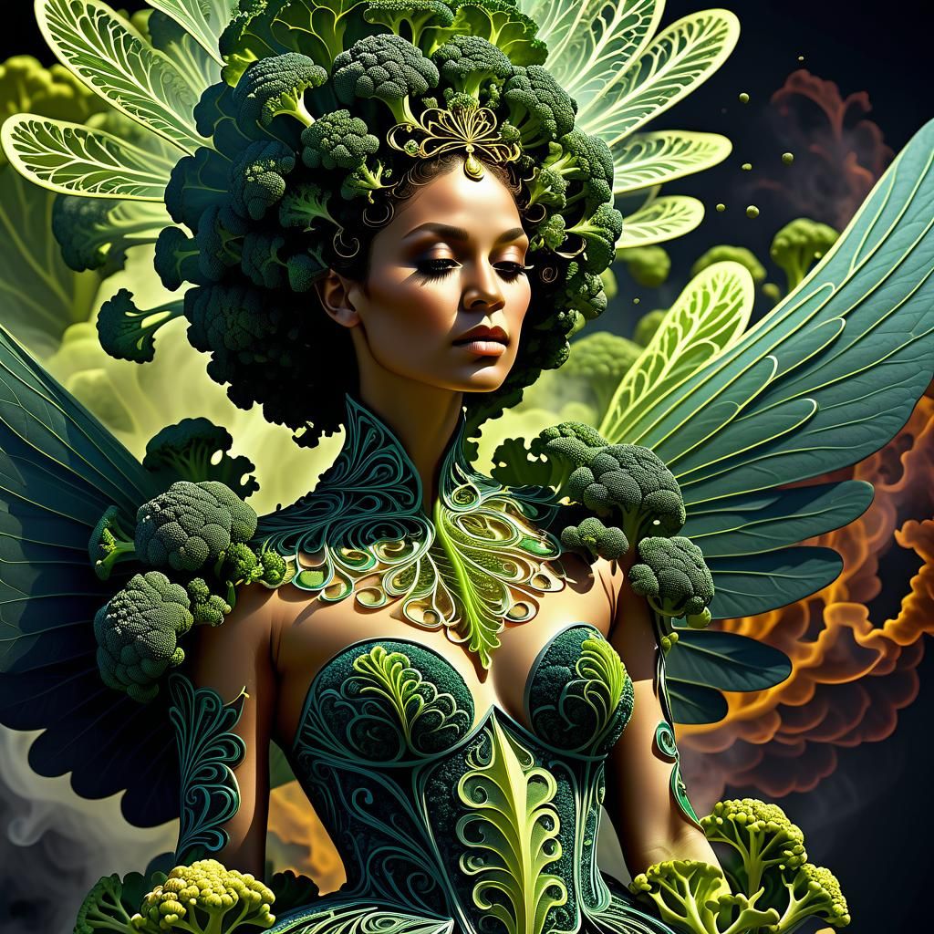 Stylized Cruciferous Broccoli Fairy in Gothic Fantasy Art