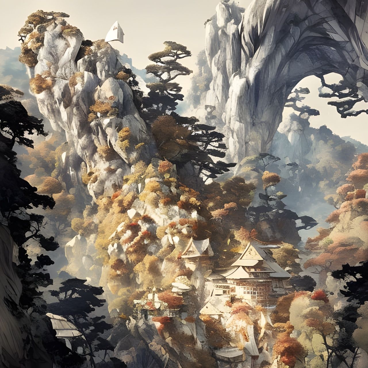 Epic Mountain Landscape: Gaudi-esque Art