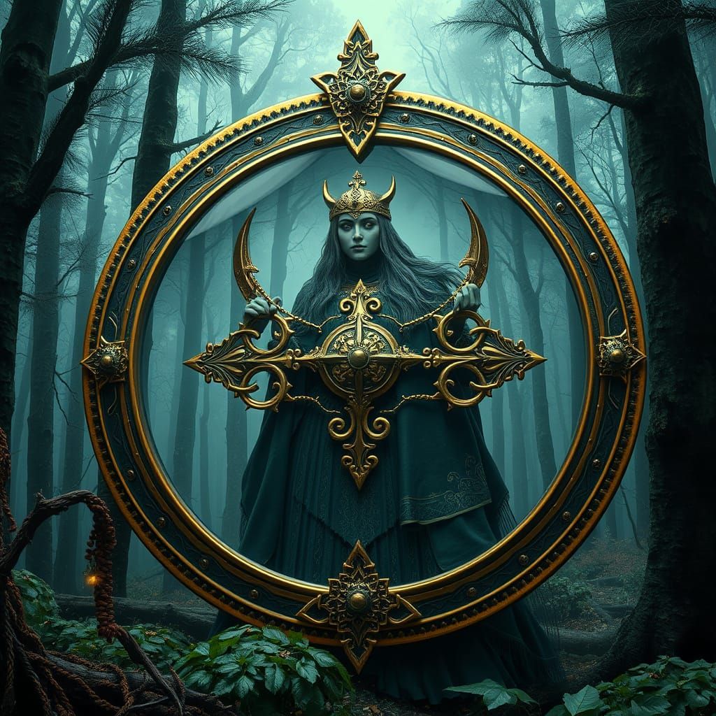Viking Shield Maiden in Gilt Dome, Dreamlike Forest