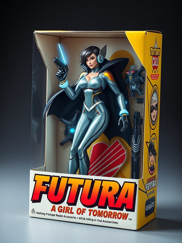 Vintage-Style Futuristic Female Superhero Action Figure Box