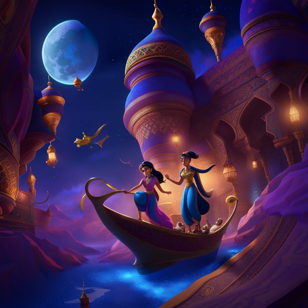 Aladdin and Yasmin Flying Carpet Ride at Night