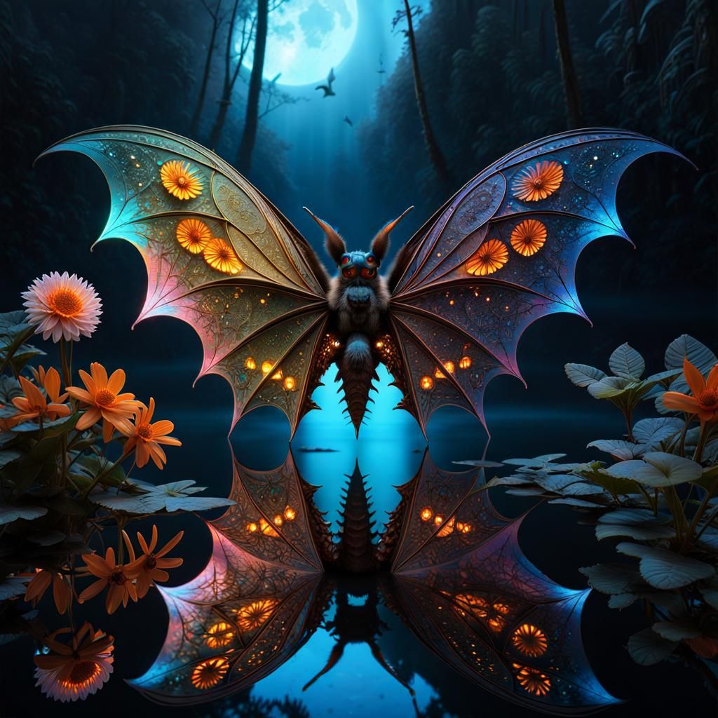 Intricate floral bat reflection