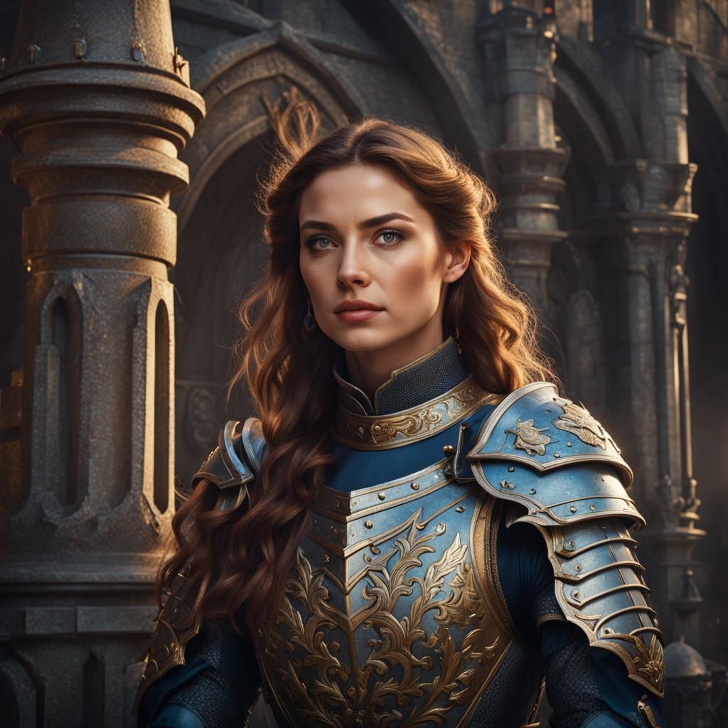 Medieval Woman in Armor: Hyperrealistic Detailed Portrait