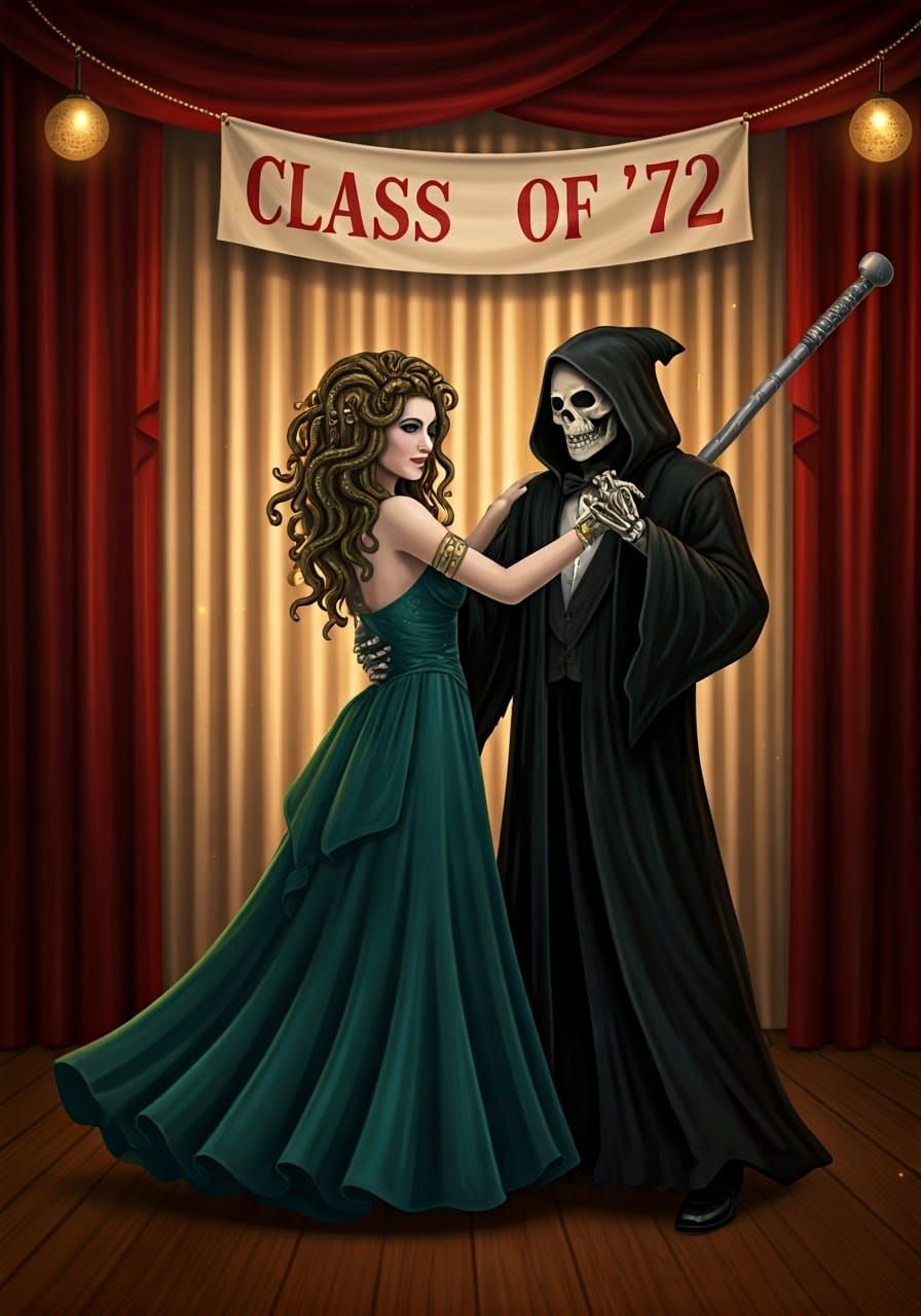 Grim Reaper and Medusa at High School Prom