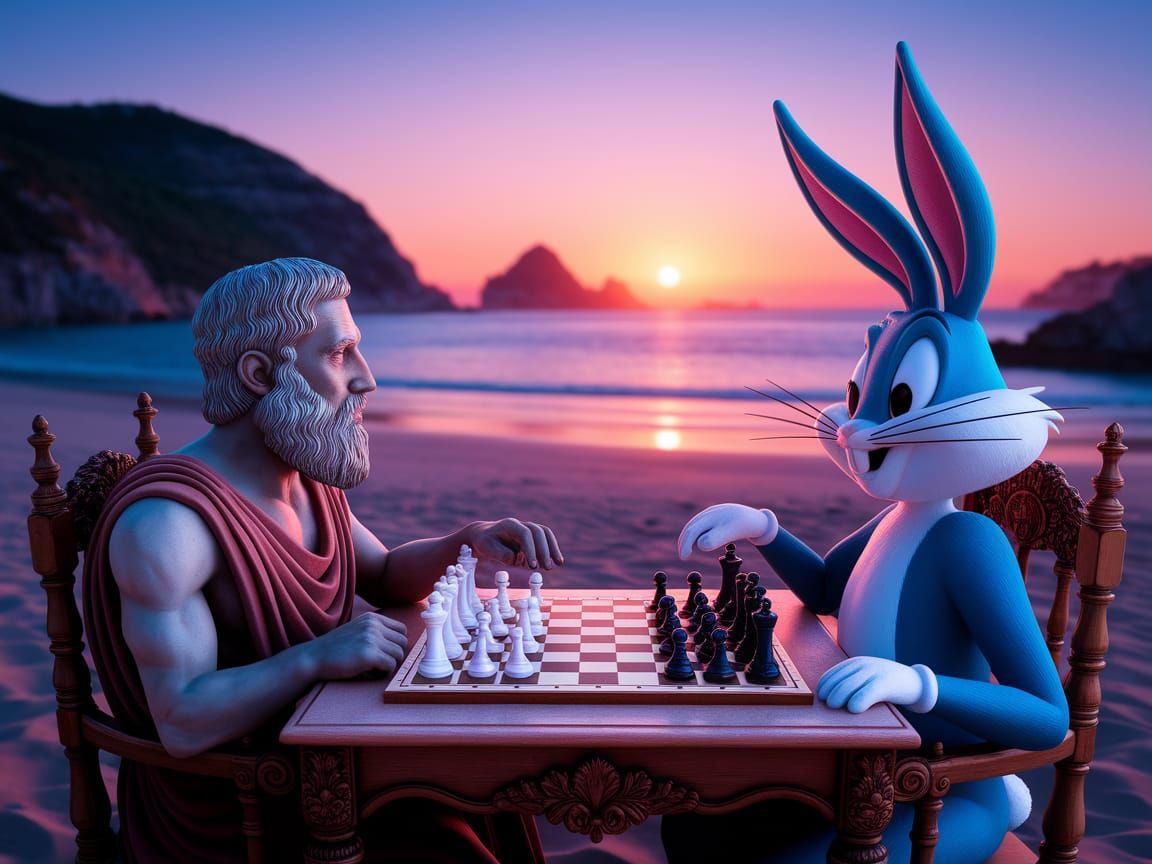 Aristotle and Bugs Bunny Playing Chess