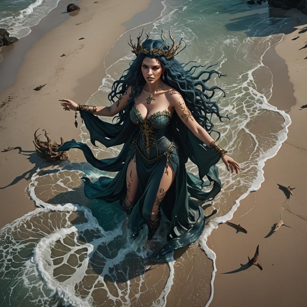 Sea Witch Performing Witchcraft on the Beach