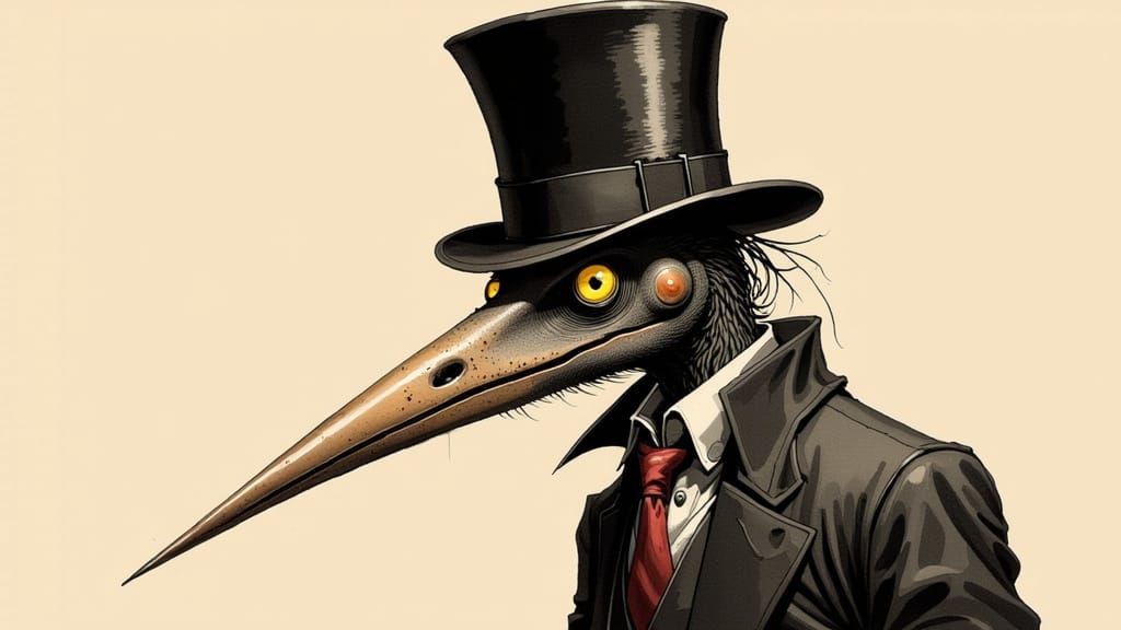 A Plague Bird in Elegant Attire, in the Style of Jean Giraud