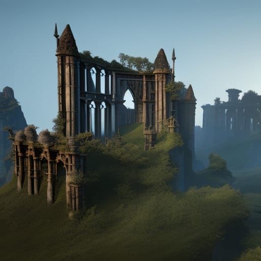 Medieval Castle Ruins in Detailed Matte Painting