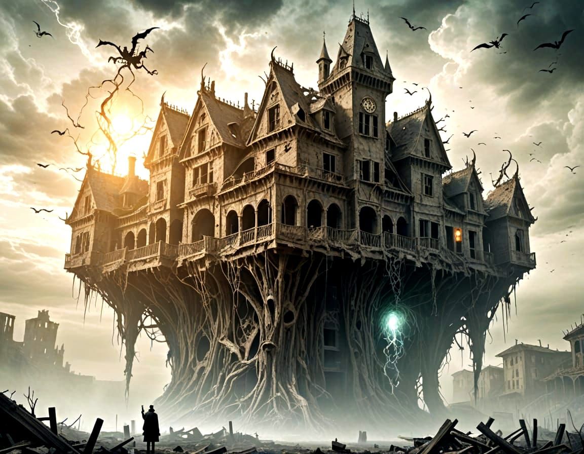 Dark Fantasy Entity Wielding Spells in Ruin