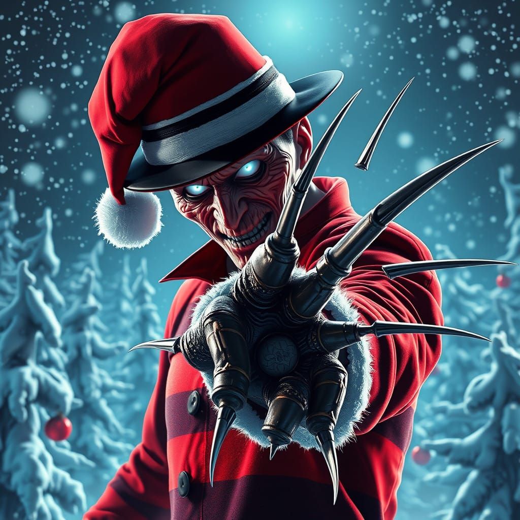 Surreal Christmas Horror in Vibrant Anime Style