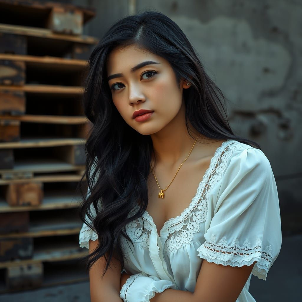Serene Young Woman in Urban Industrial Setting