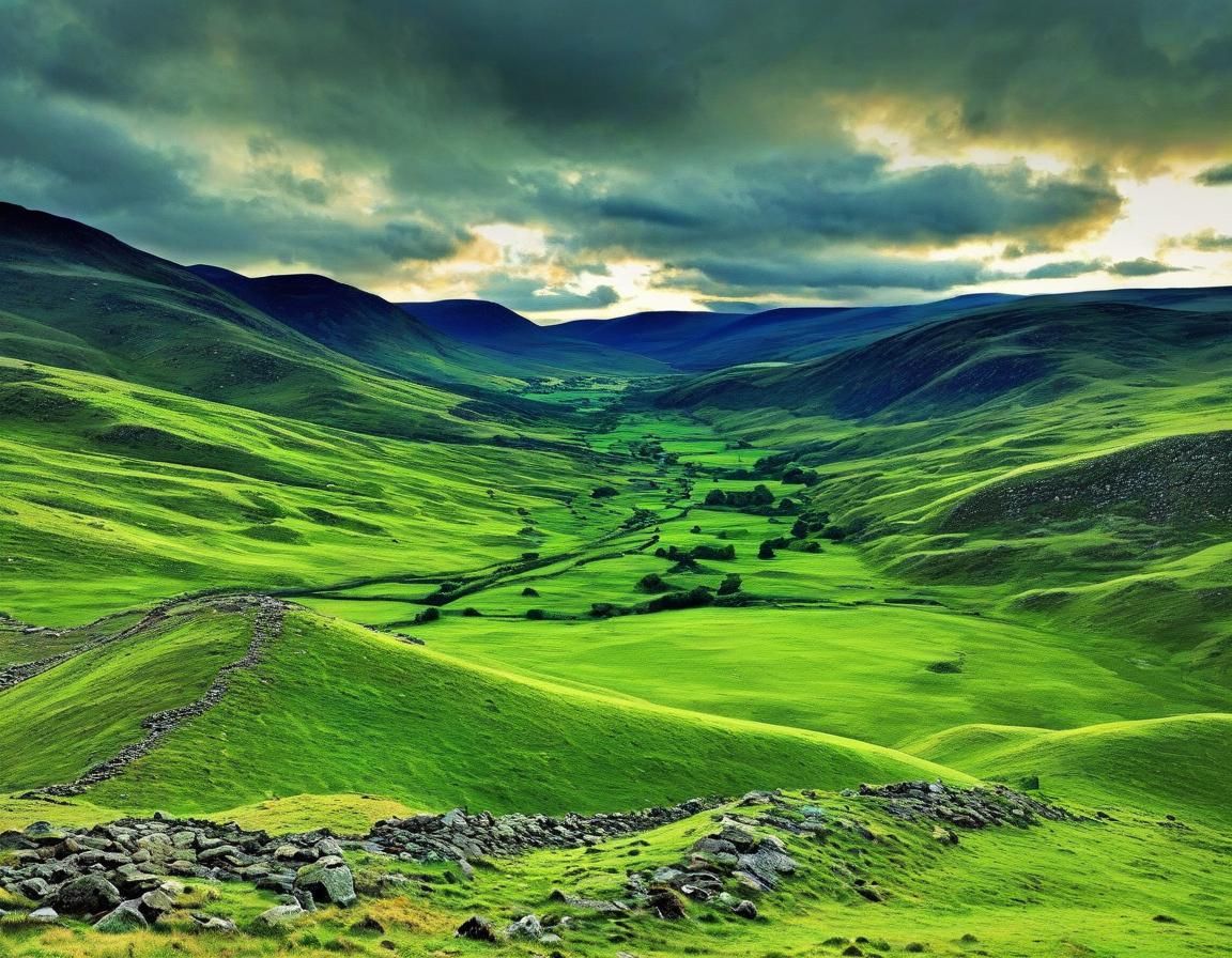 Lush Green Valley at Sunset