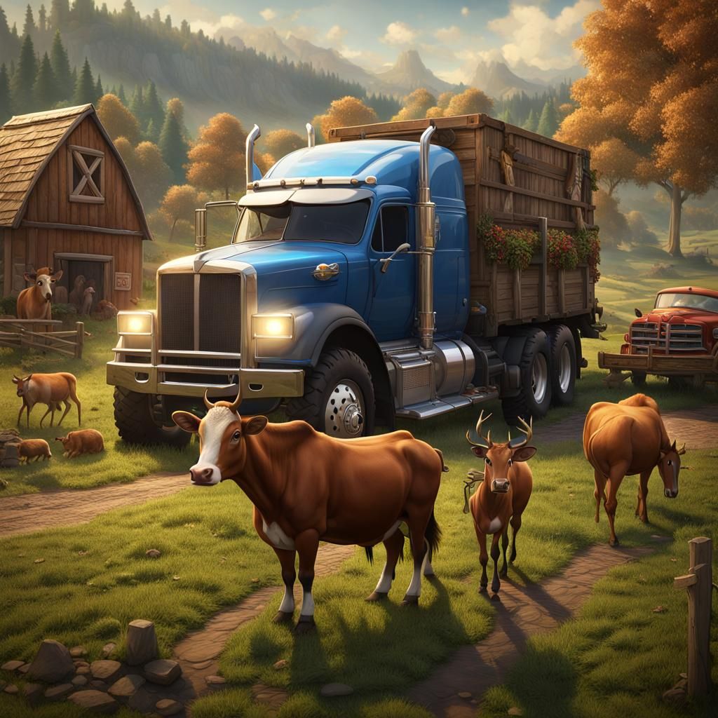 Funny Farm: Cow, Horse, Deer, and Truck