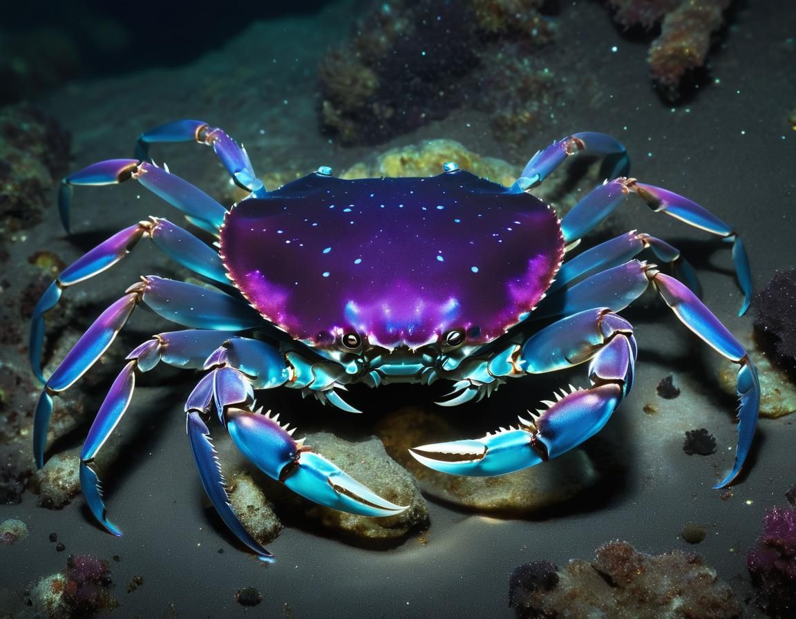 Bioluminescent Deep-Sea Crab with Ethereal Glow